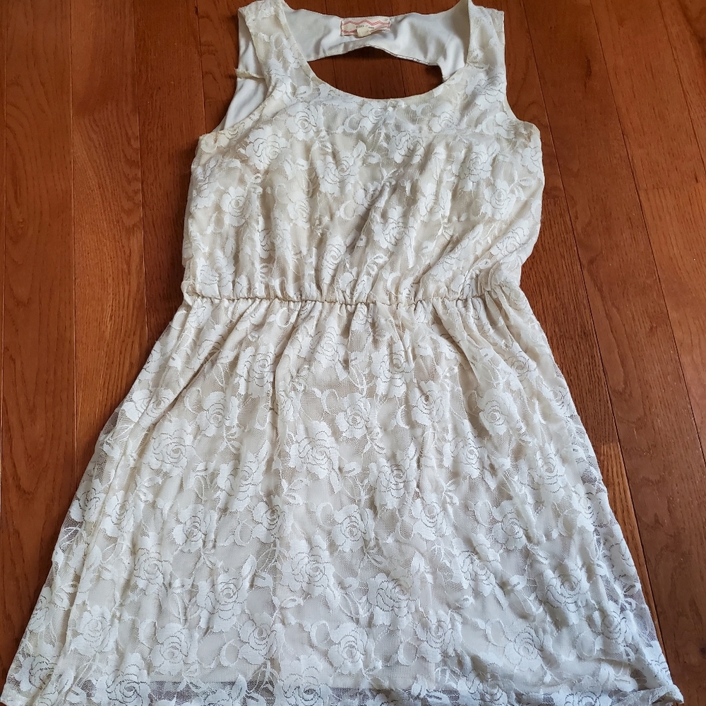 Pink rose cream off white dress